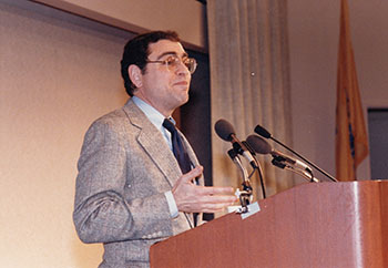 Douglas Besharov, the first Director of NCCAN and a nationally recognized expert on child protective services, speaking at a Bureau-sponsored meeting c. 1976. (Personal photo of Douglas Besharov)